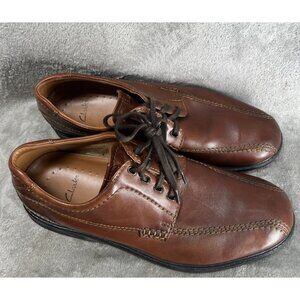 CLARKS Men's 12 M Brown Leather Bicycle Toe Casual Dress Lace-up Oxford Shoes